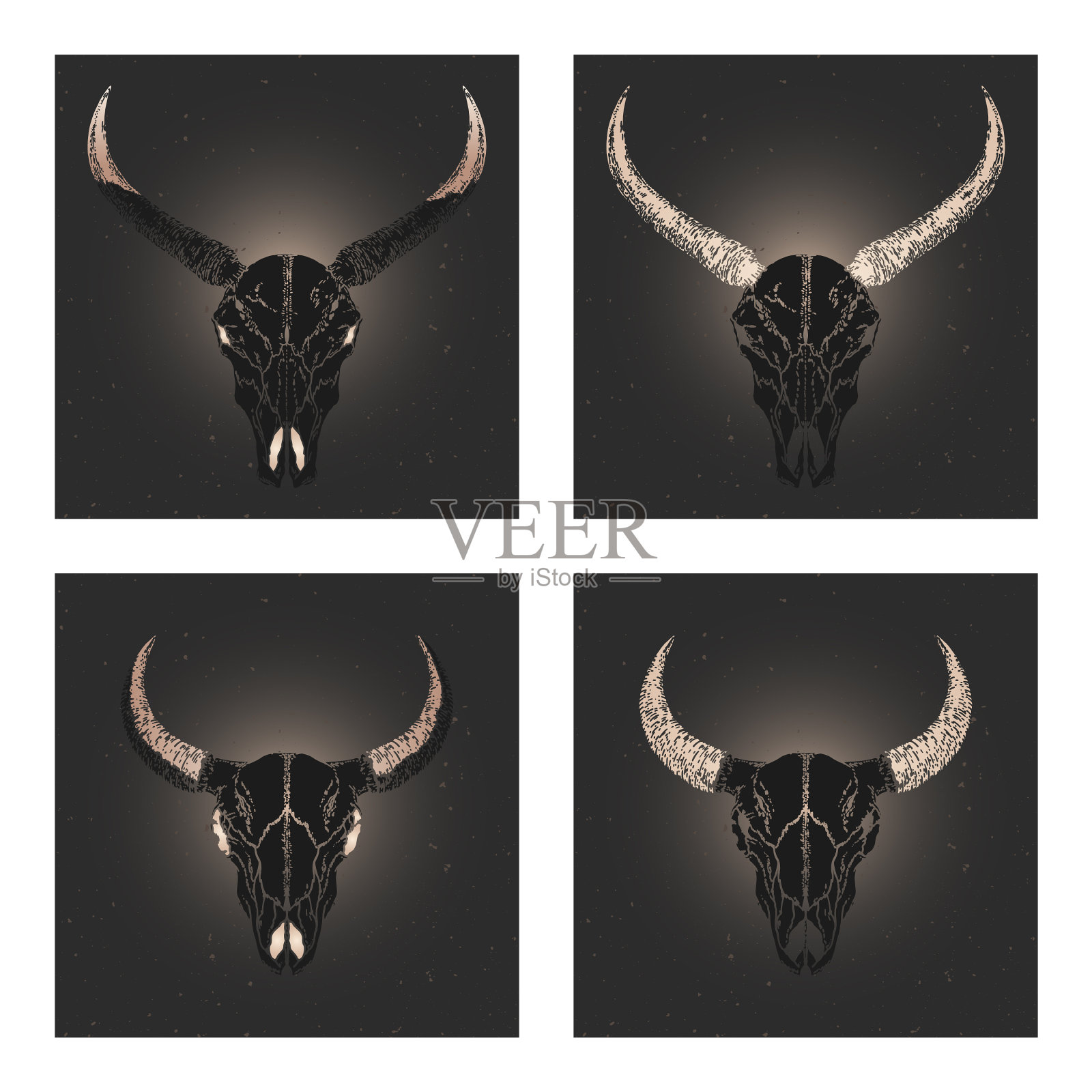 设置四个与手绘黑色剪影插画图片素材