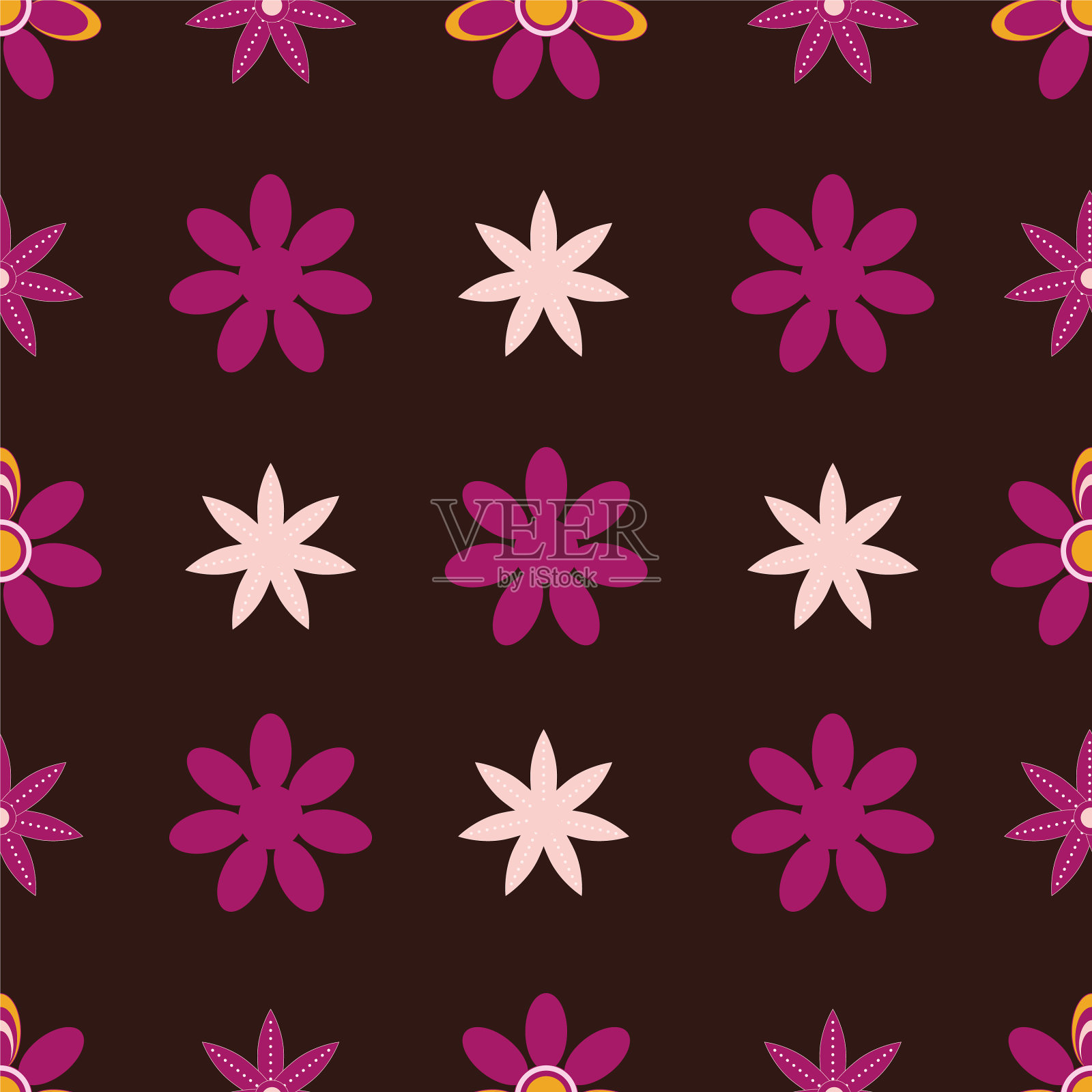 彩色手绘幻想复古花朵重复插画图片素材