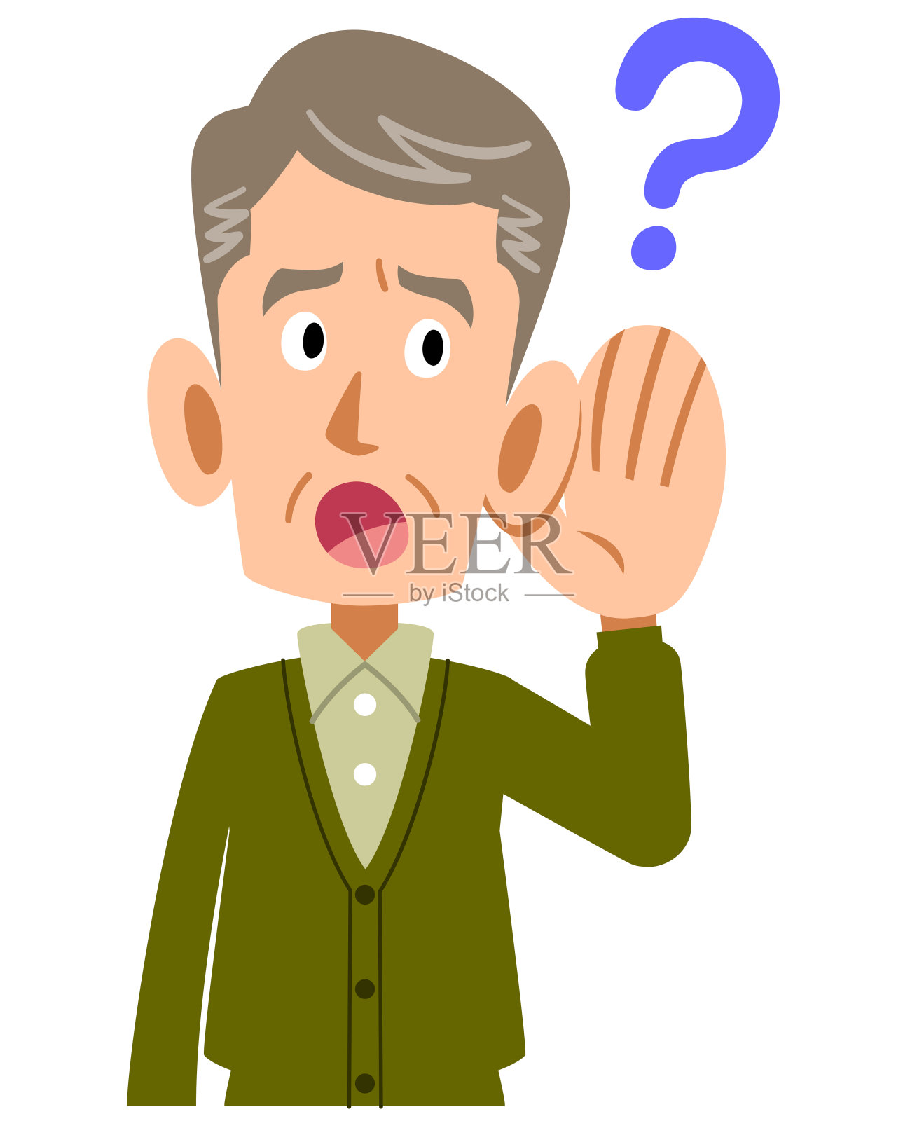 老人的上半身，耳朵不好听插画图片素材