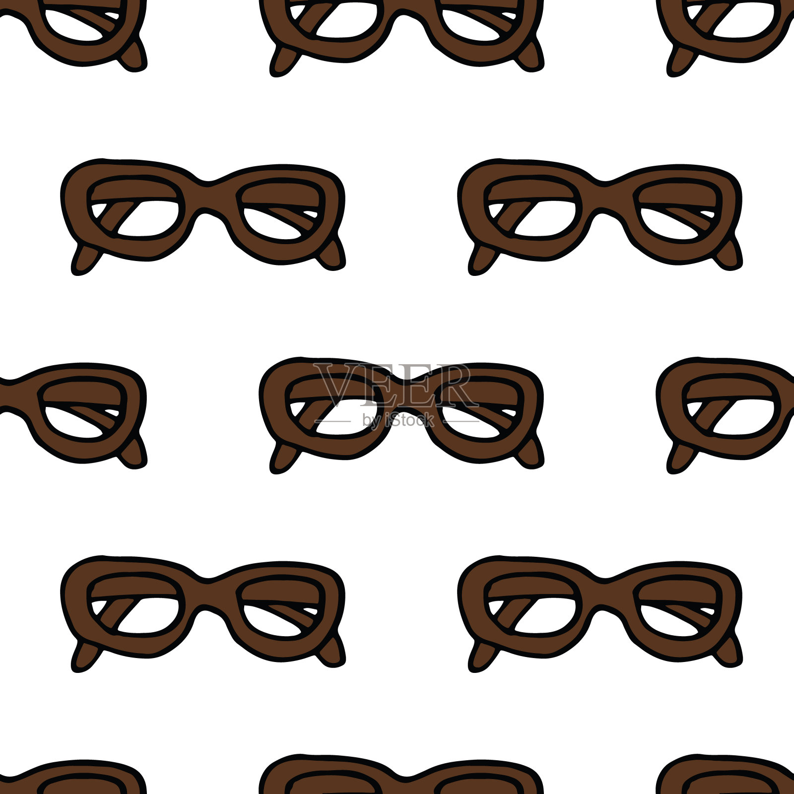 眼镜无缝模式。手绘涂鸦风格。向量,极简主义,素描。墙纸、纺织品、包装纸、背景。阅读，框架，时尚，配件。设计元素图片