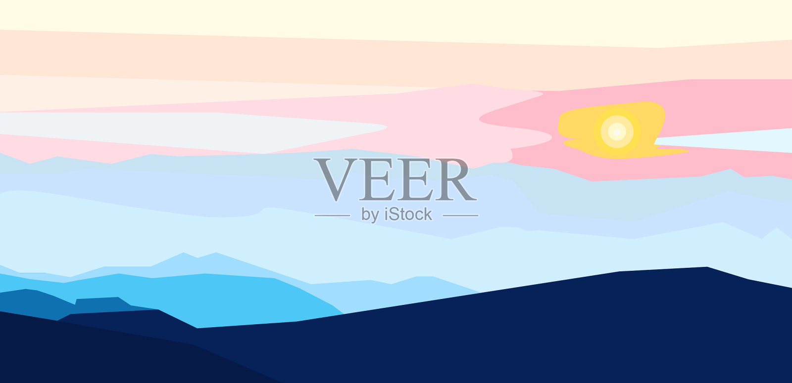 日落时山的剪影景观插画图片素材