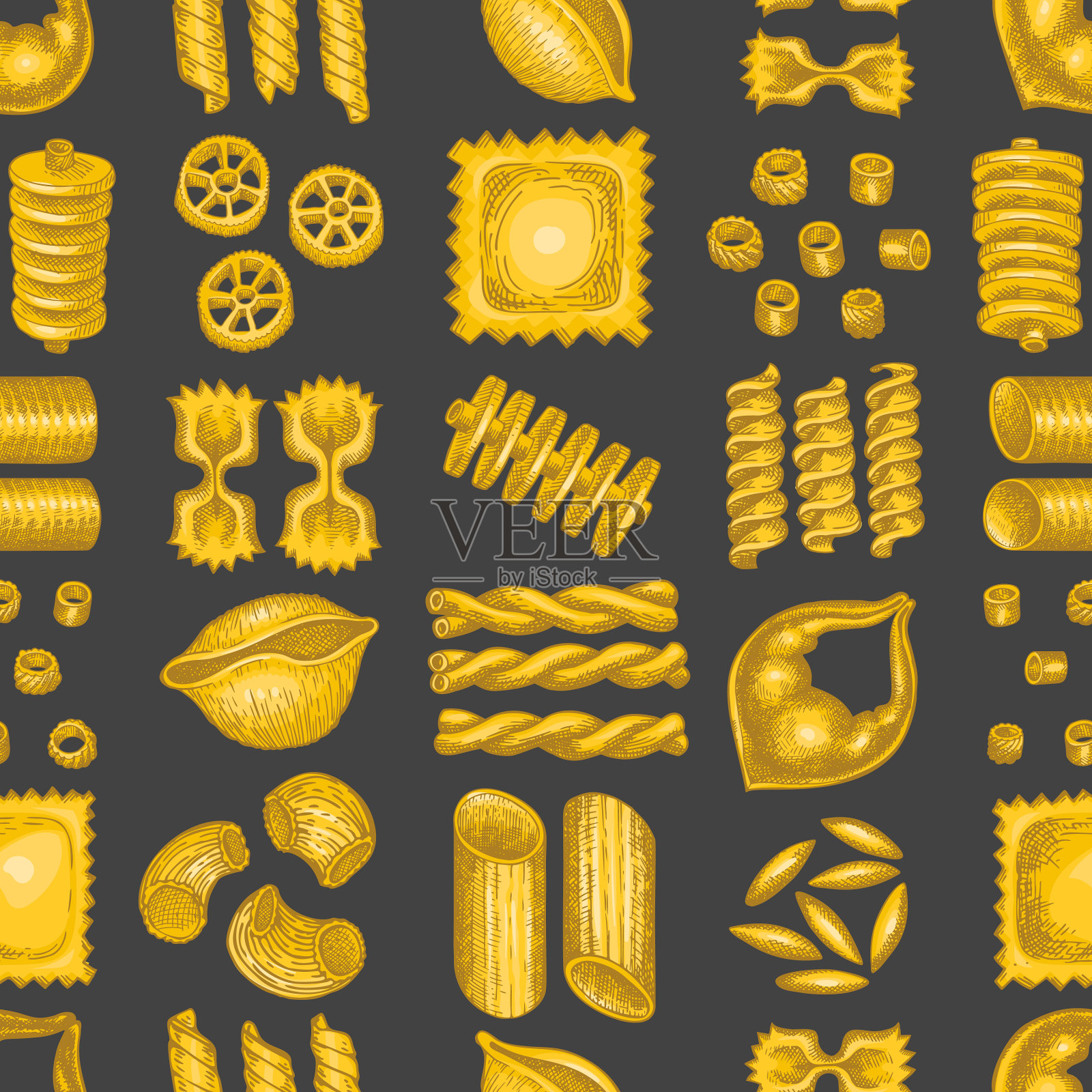 意大利面食无缝图案手绘食品插画图片素材