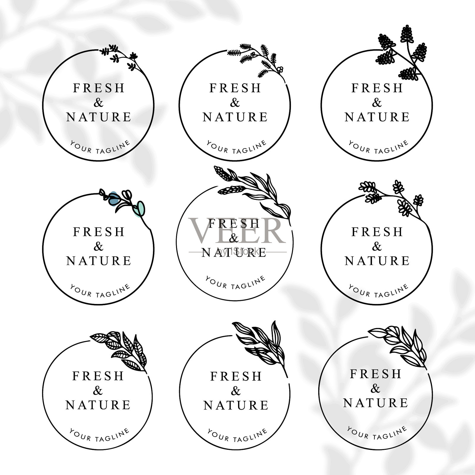 女性花卉线条艺术标志可编辑模板插画图片素材