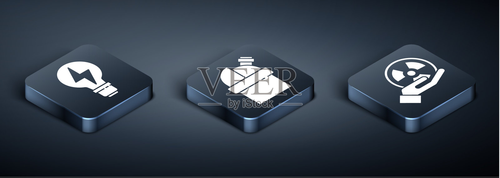 设置等距灯泡与闪电图标素材