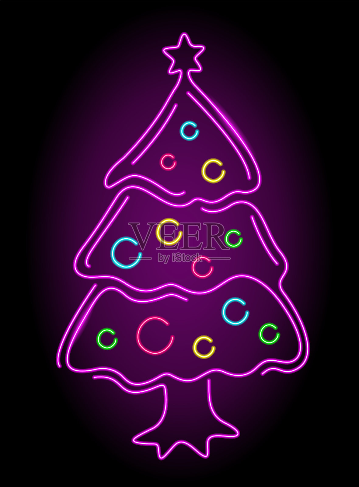 霓虹粉色圣诞树的线条艺术插画图片素材