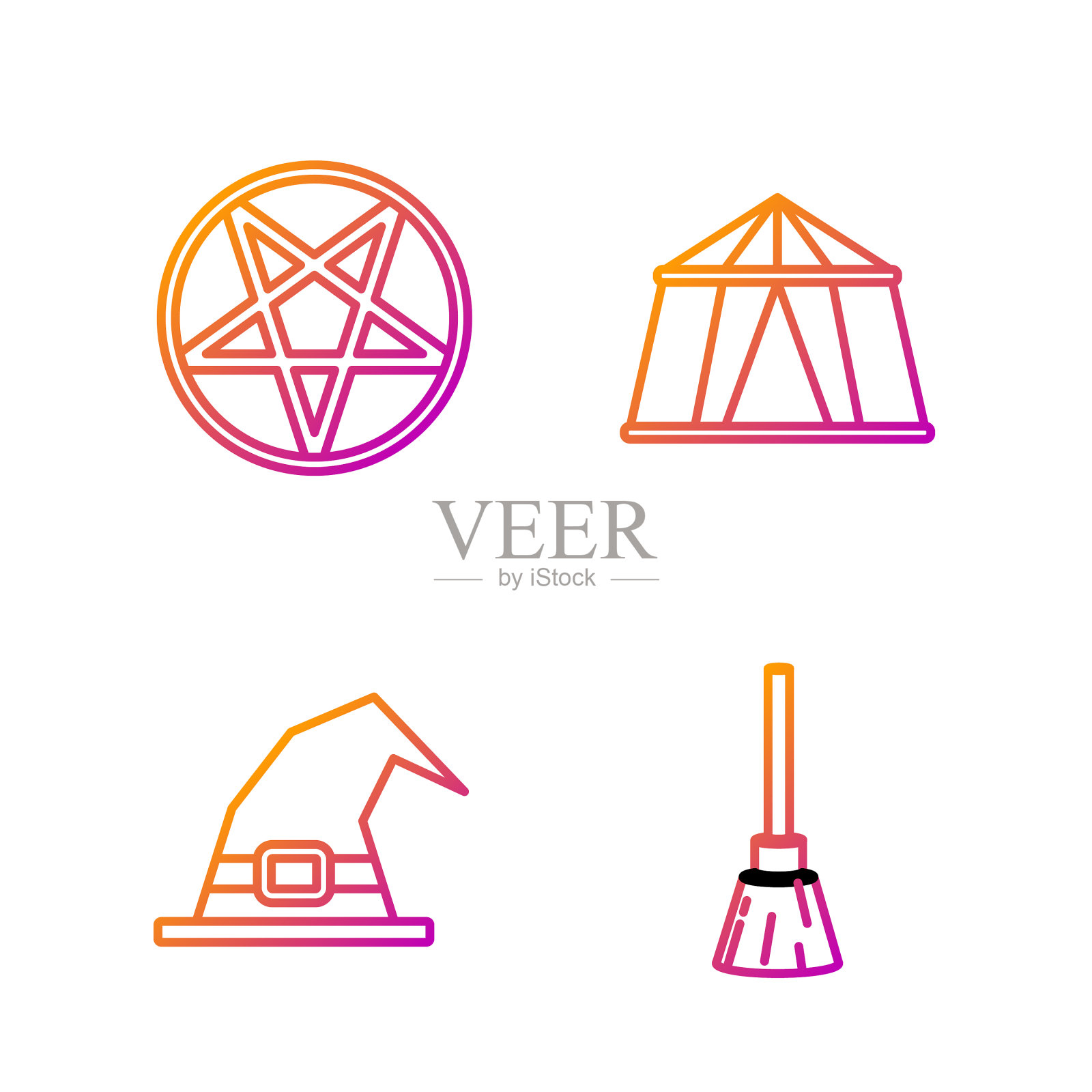 设行女巫扫帚女巫帽子五角星在一个插画图片素材