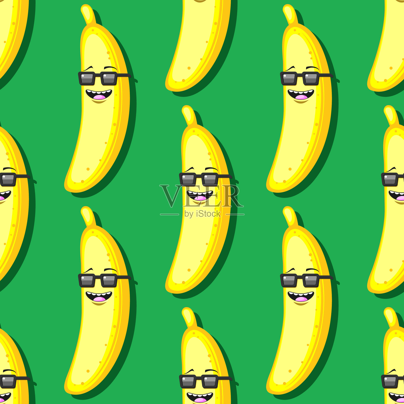无缝卡通香蕉图案太阳镜上插画图片素材