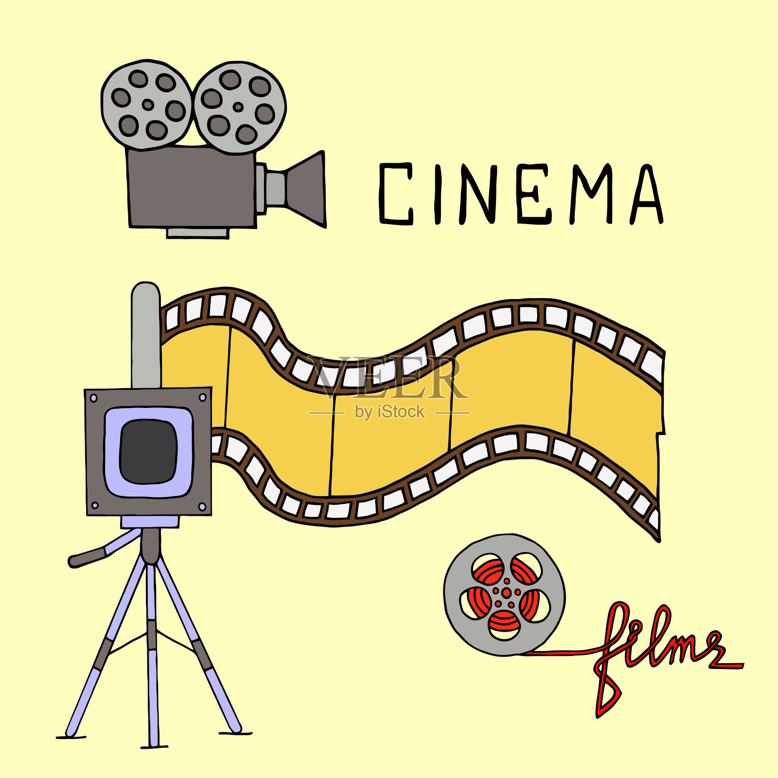 矢量插图与相机和胶卷。插画图片素材