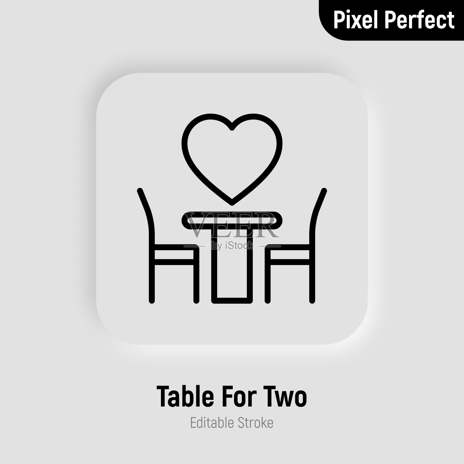 浪漫晚餐:情人节双人桌。像素完美，可编辑的笔触。细线图标。矢量插图。插画图片素材