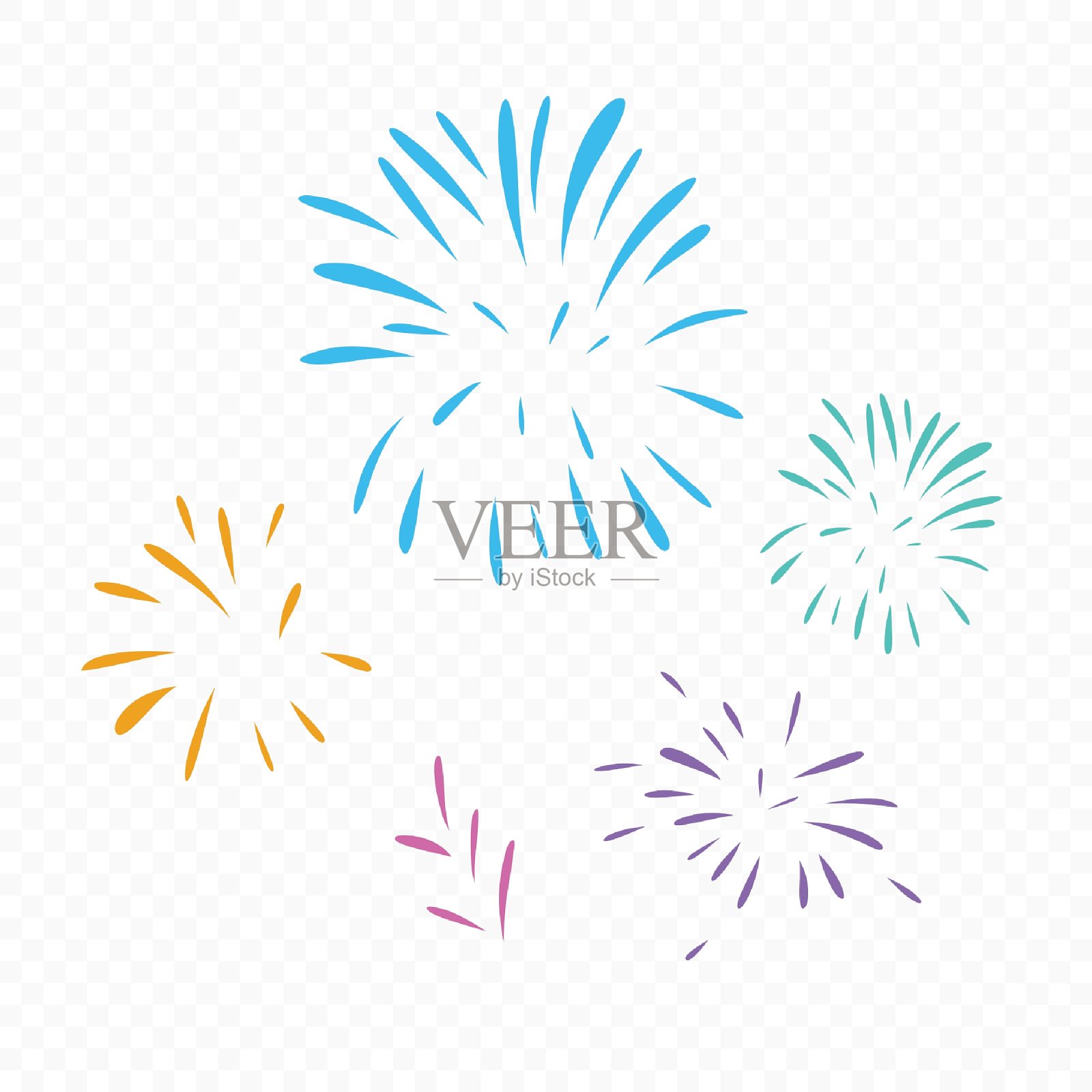 烟花或五颜六色的火花设置隔离在透明的背景。插画图片素材