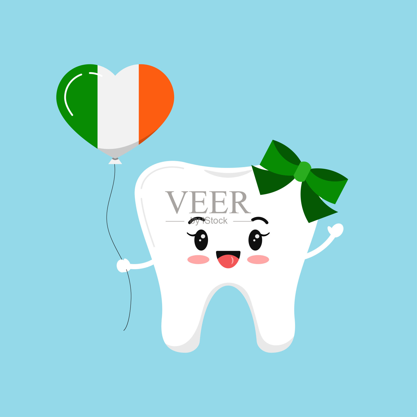 圣帕特里克节可爱的牙齿牙科图标孤立。插画图片素材