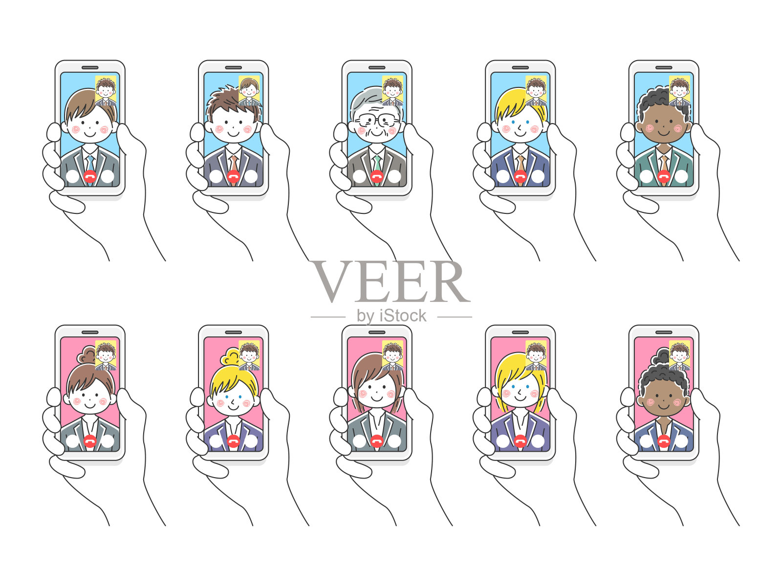 用智能手机进行视频通话的人。插画图片素材