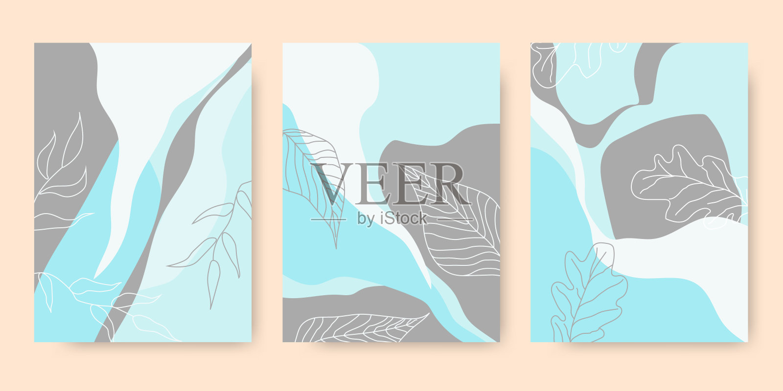 抽象现代的叶子形状。一套创造性的极简主义。明信片或小册子封面设计。插画图片素材