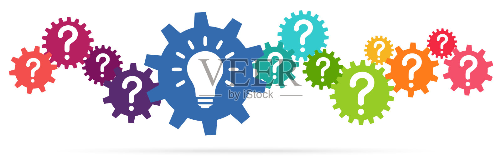 彩色团队的工作齿轮与灯泡的想法插画图片素材