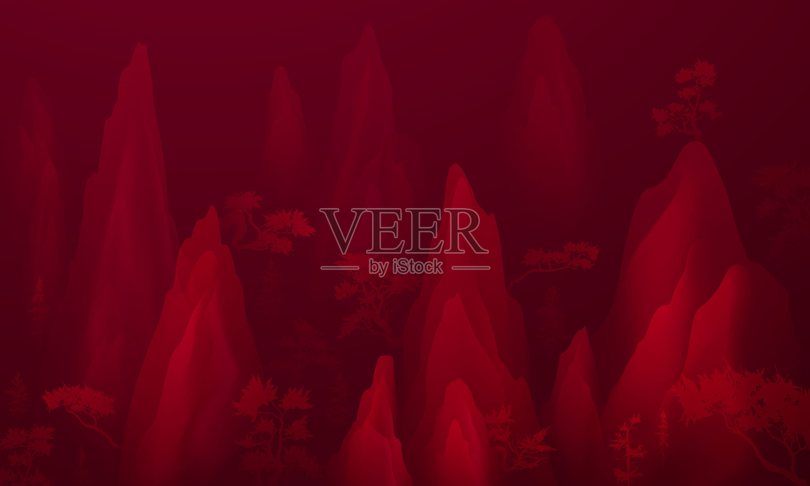 中国水墨山水画旗帜现代造型背景插画图片素材