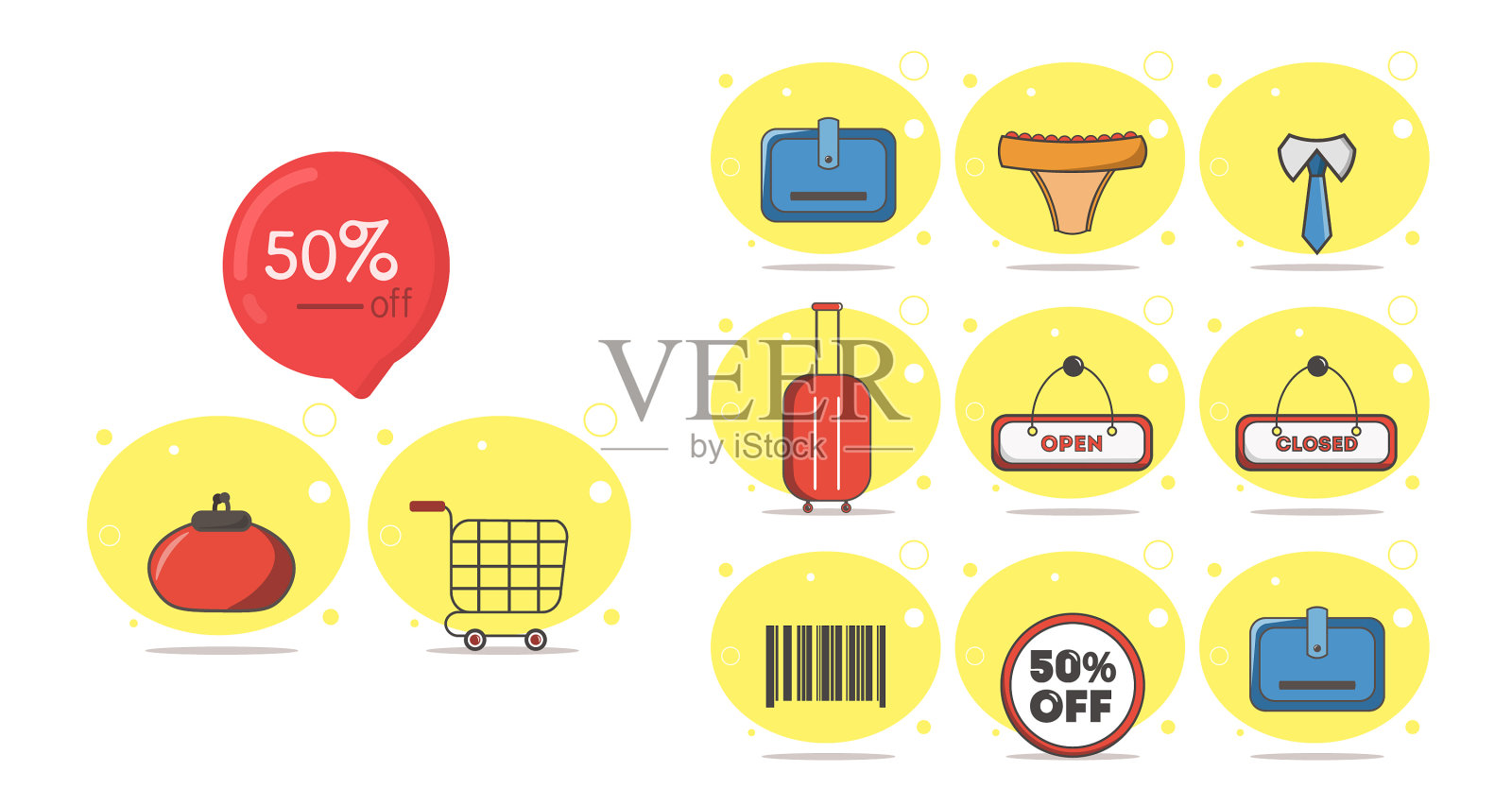 购物平面图标设置50折扣购物设计元素图片