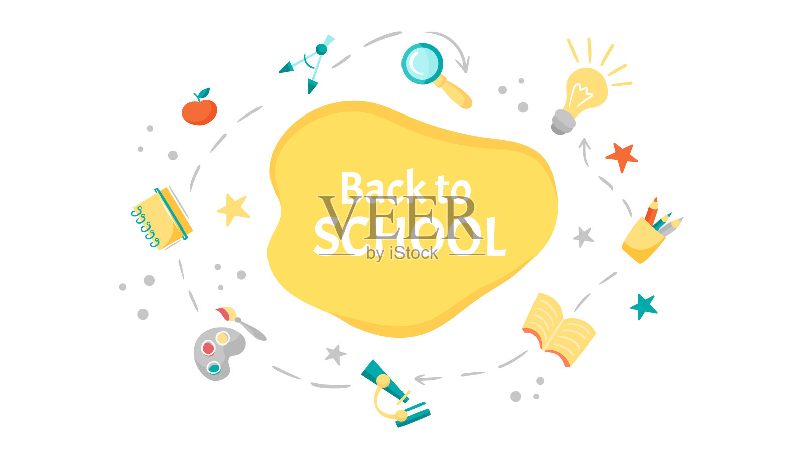 回到学校矢量横幅设计与丰富多彩的学校元素插画图片素材