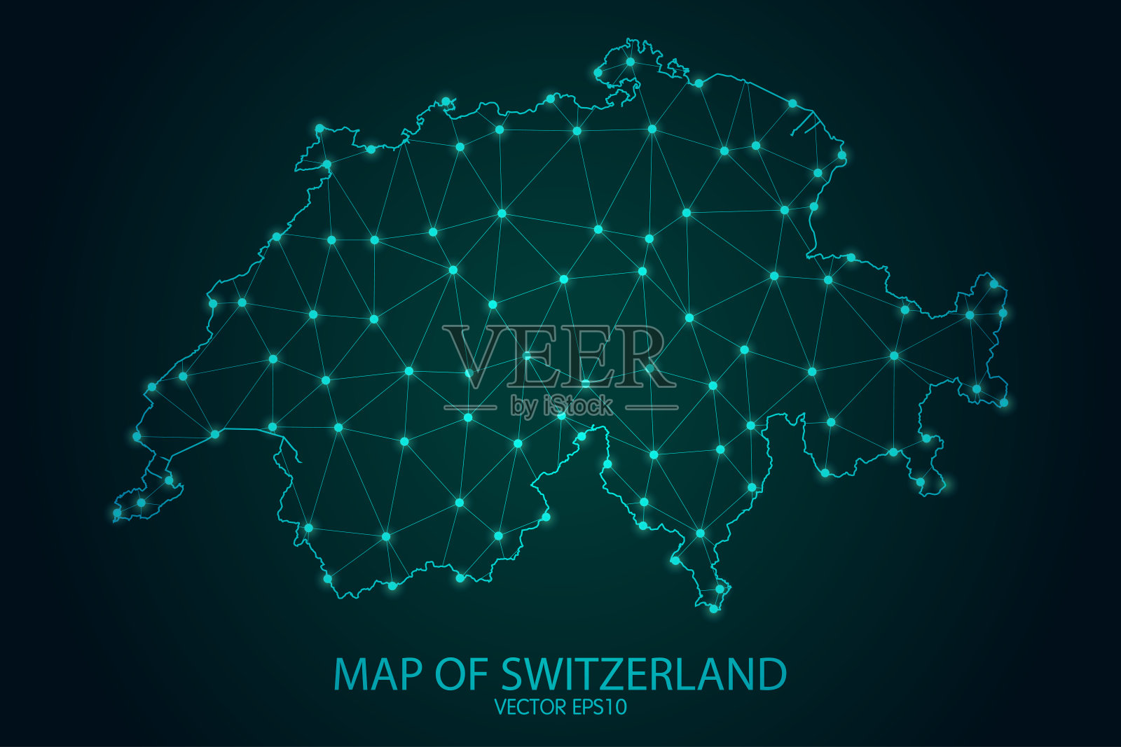 瑞士地图-发光的点和线比例在黑暗的梯度背景，3D网格多边形网络连接插画图片素材