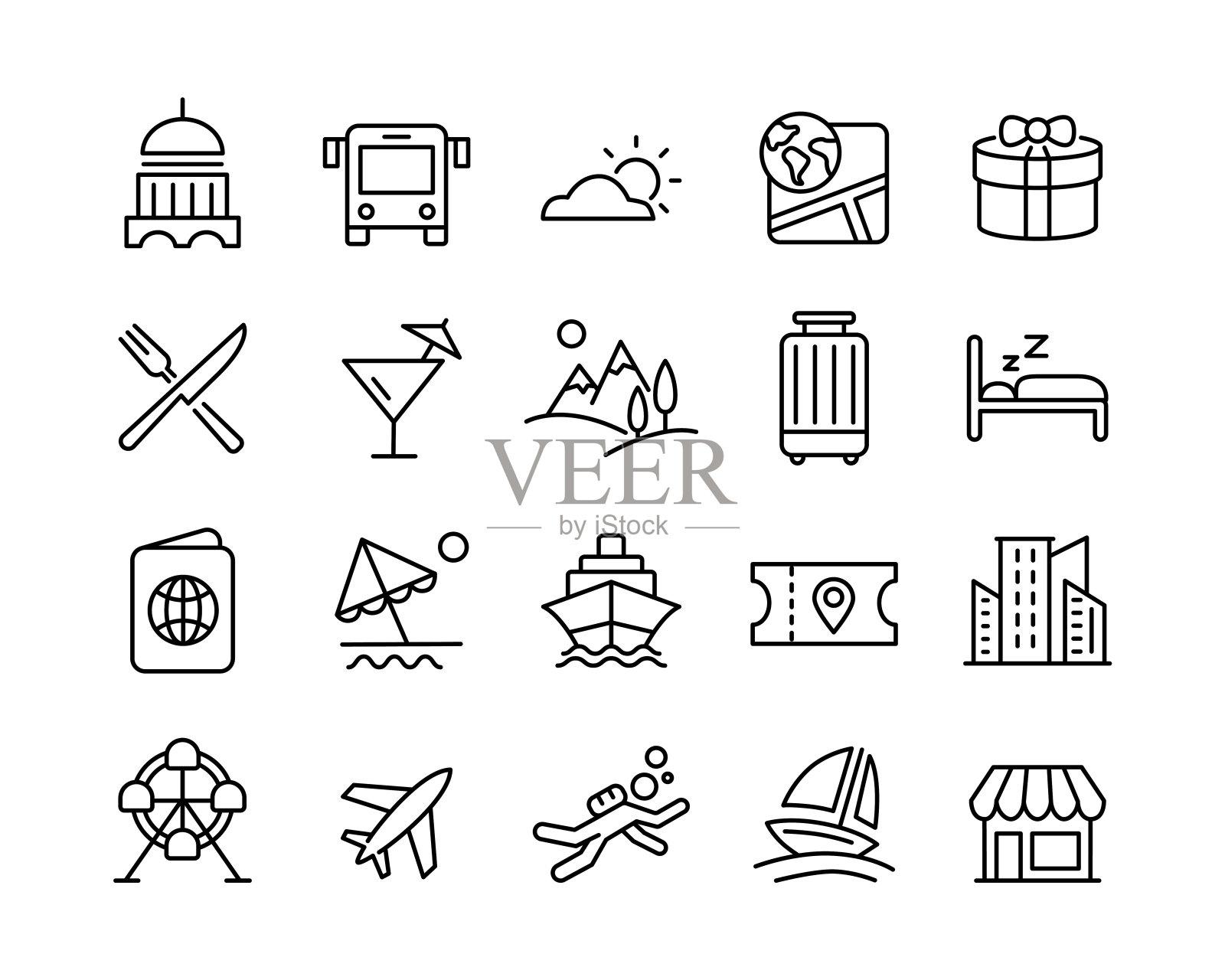 旅行图标-向量线图标插画图片素材