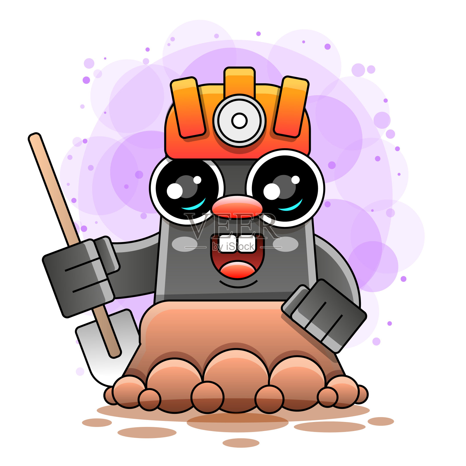 卡通滑稽鼹鼠戴着头盔和眼镜插画图片素材