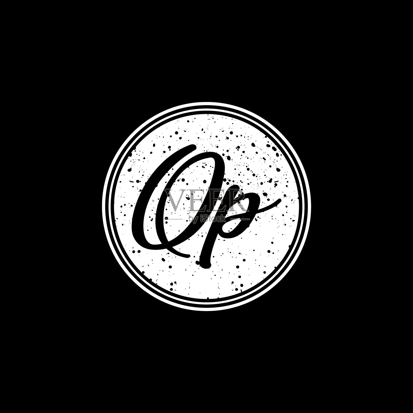Q p首字母在黑白圈内插画图片素材