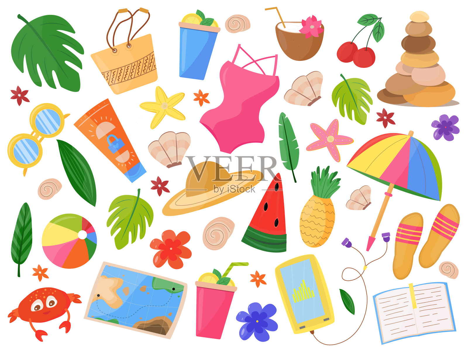 一套夏季海滩元素插画图片素材