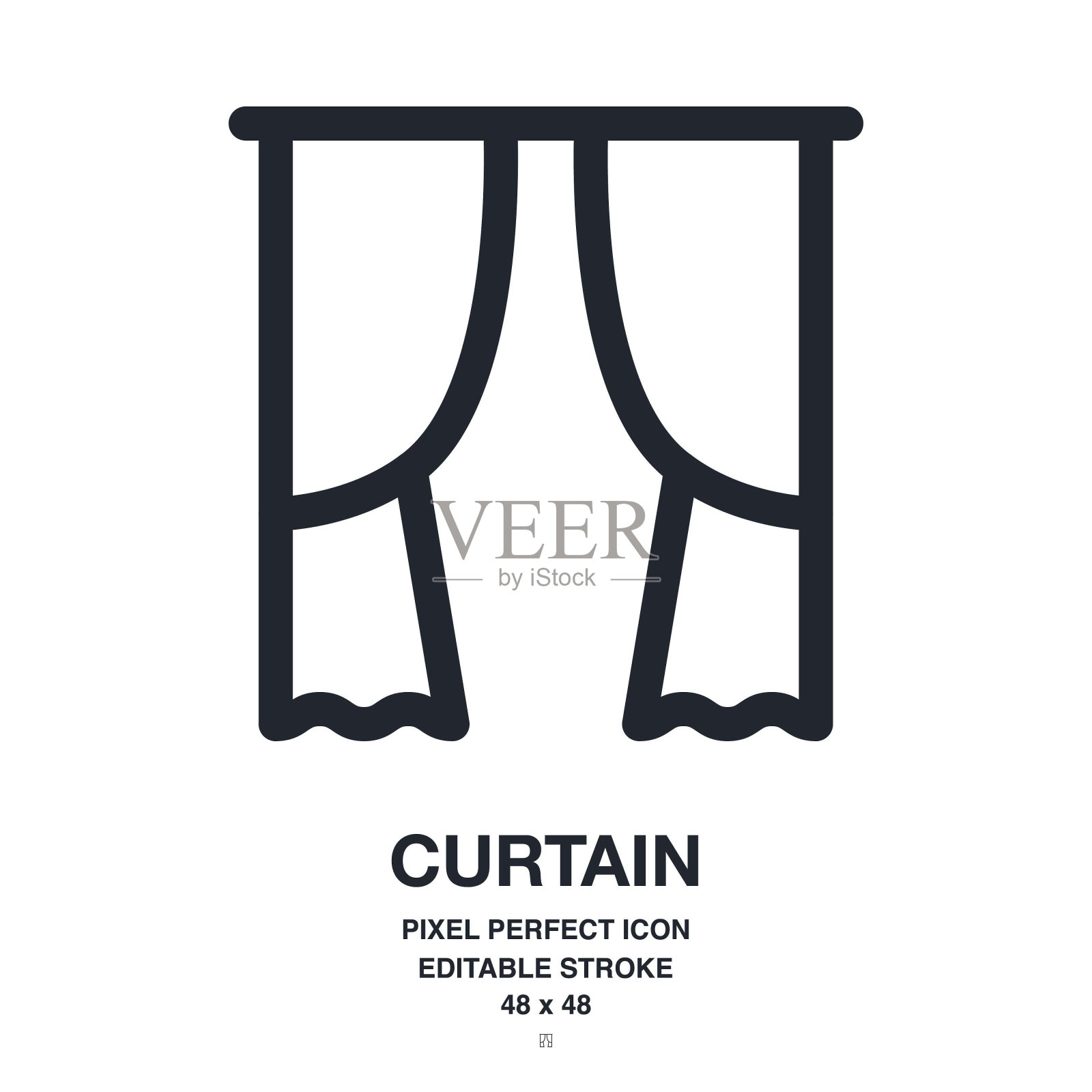 窗帘或窗帘可编辑的描边轮廓图标孤立的白色背景矢量插图。像素完美。48 x 48。插画图片素材