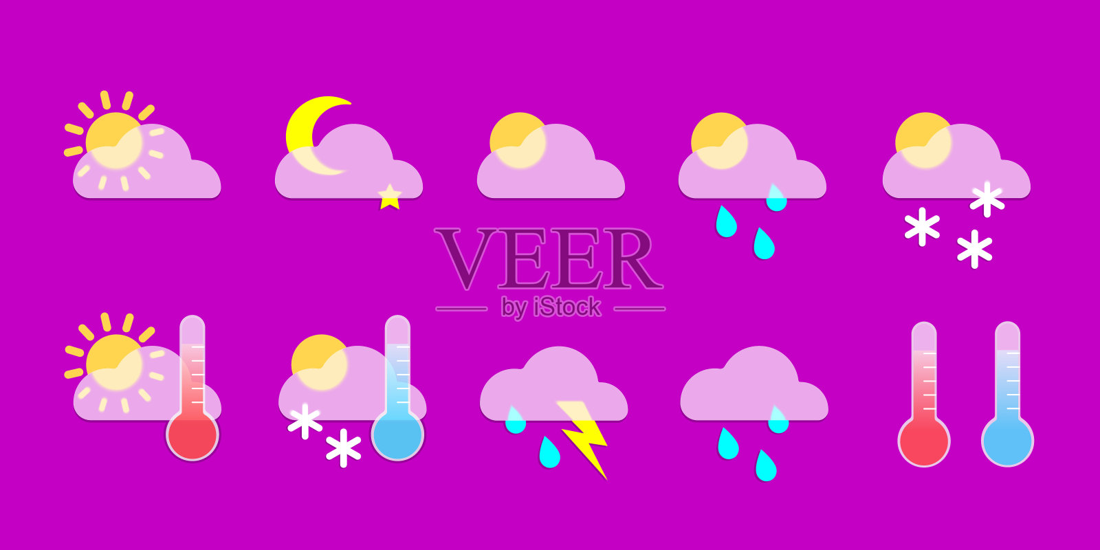 设置天气图标玻璃形态风格插画图片素材