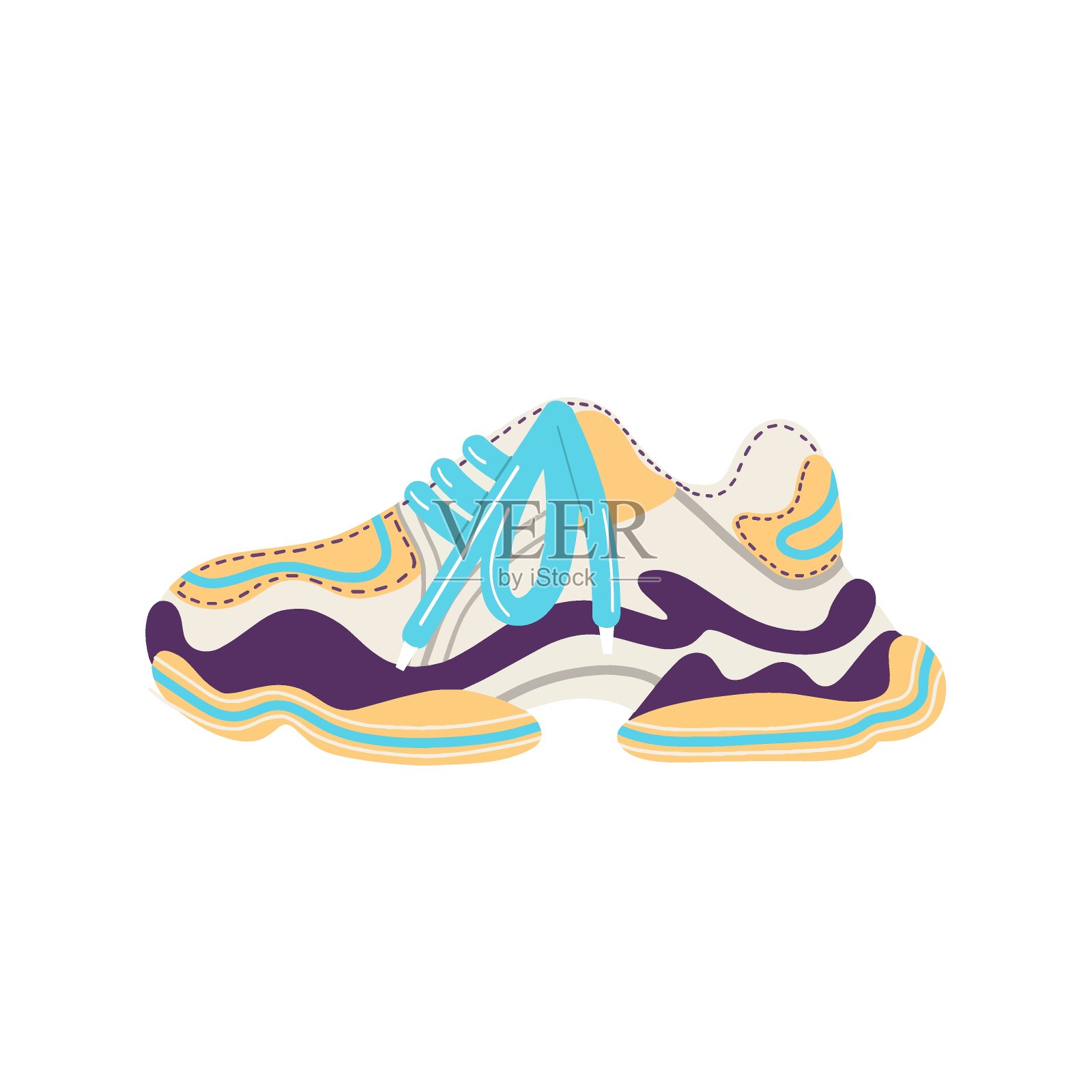 大鞋底的时尚女性运动鞋。现代时尚的运动鞋。跑步和健身鞋。平面向量插图设计元素图片