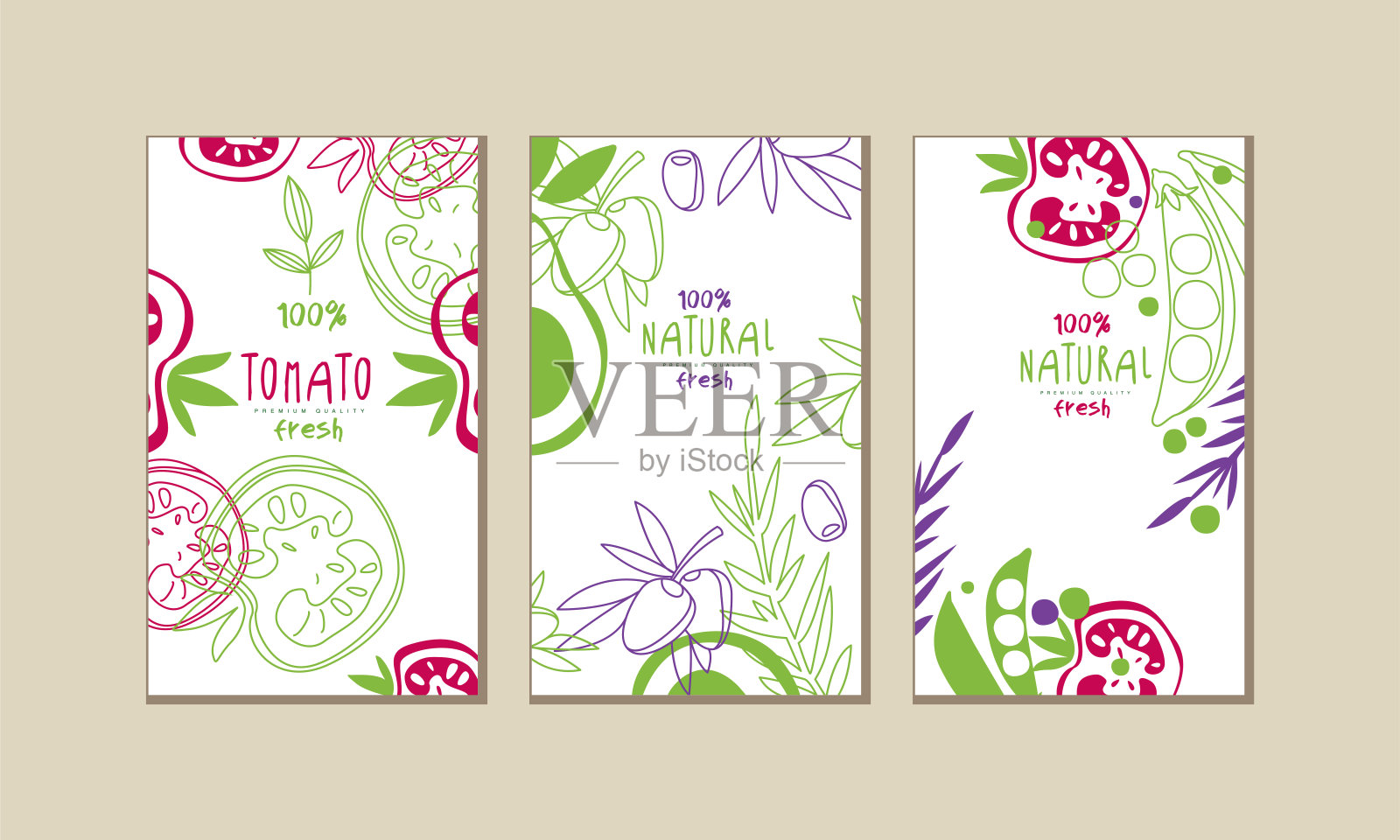 覆盖模板与自然和有机水果和蔬菜向量集插画图片素材