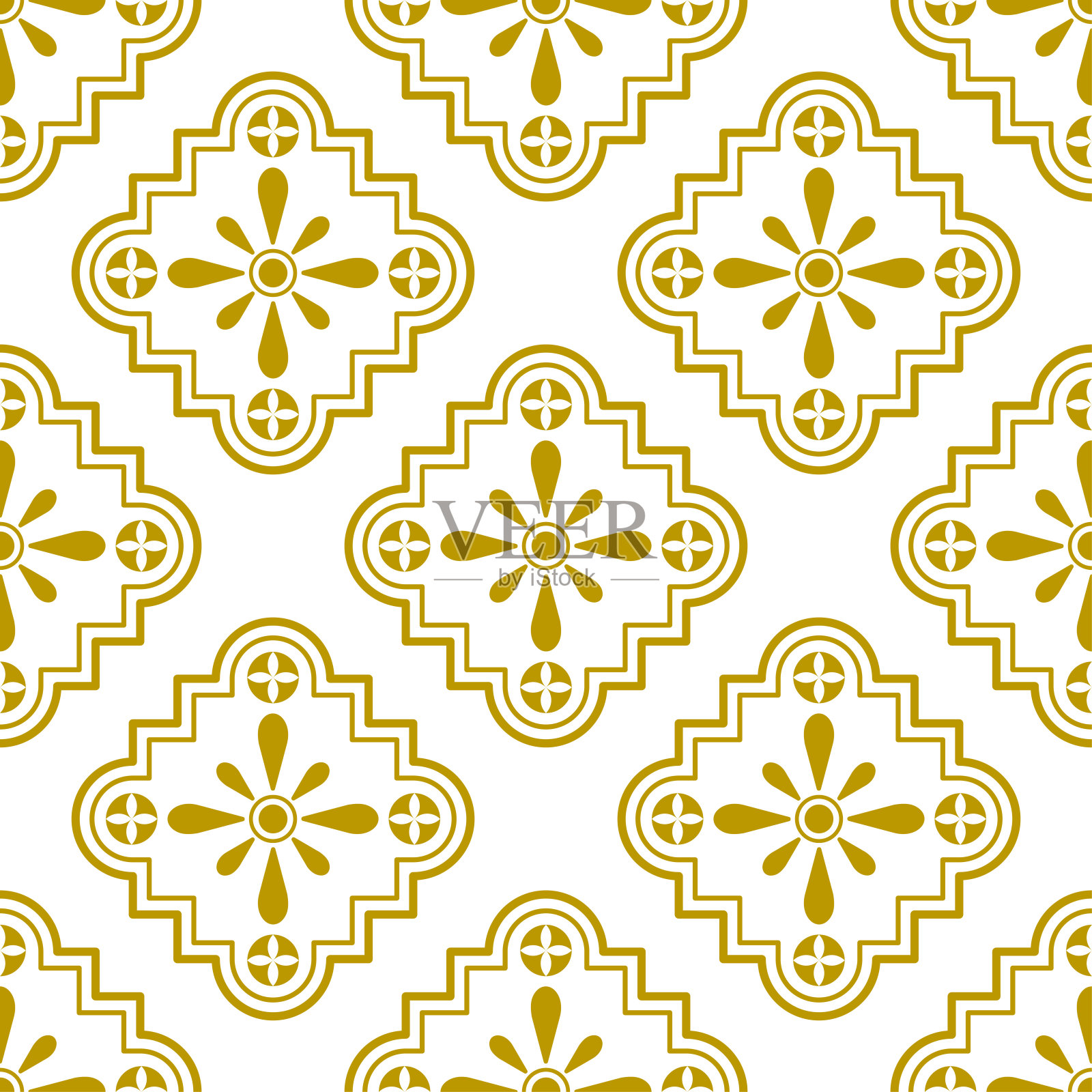 矢量西班牙瓷砖无缝模式。黄色背景。插画图片素材