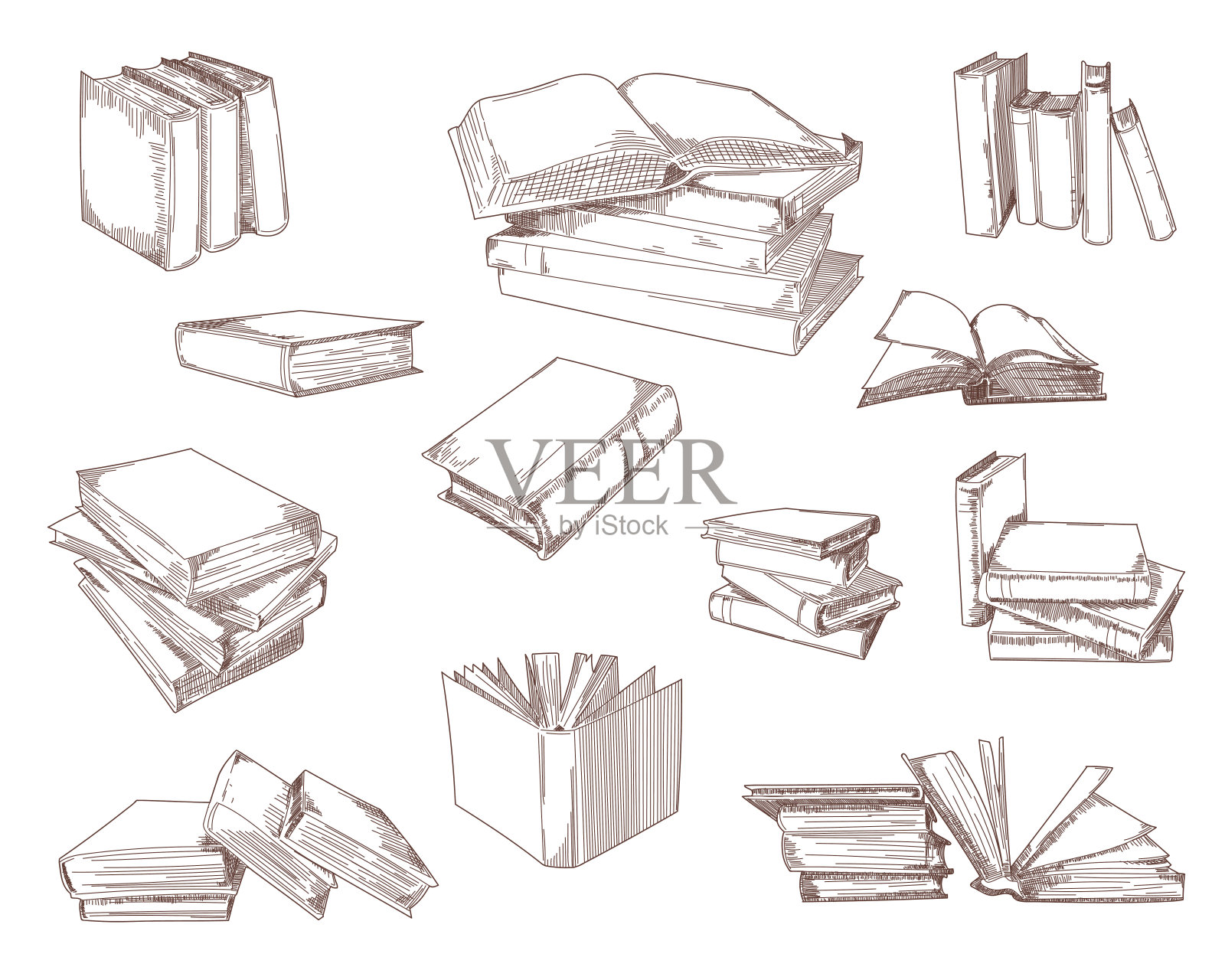 打开书籍，书堆，笔记本素描集插画图片素材