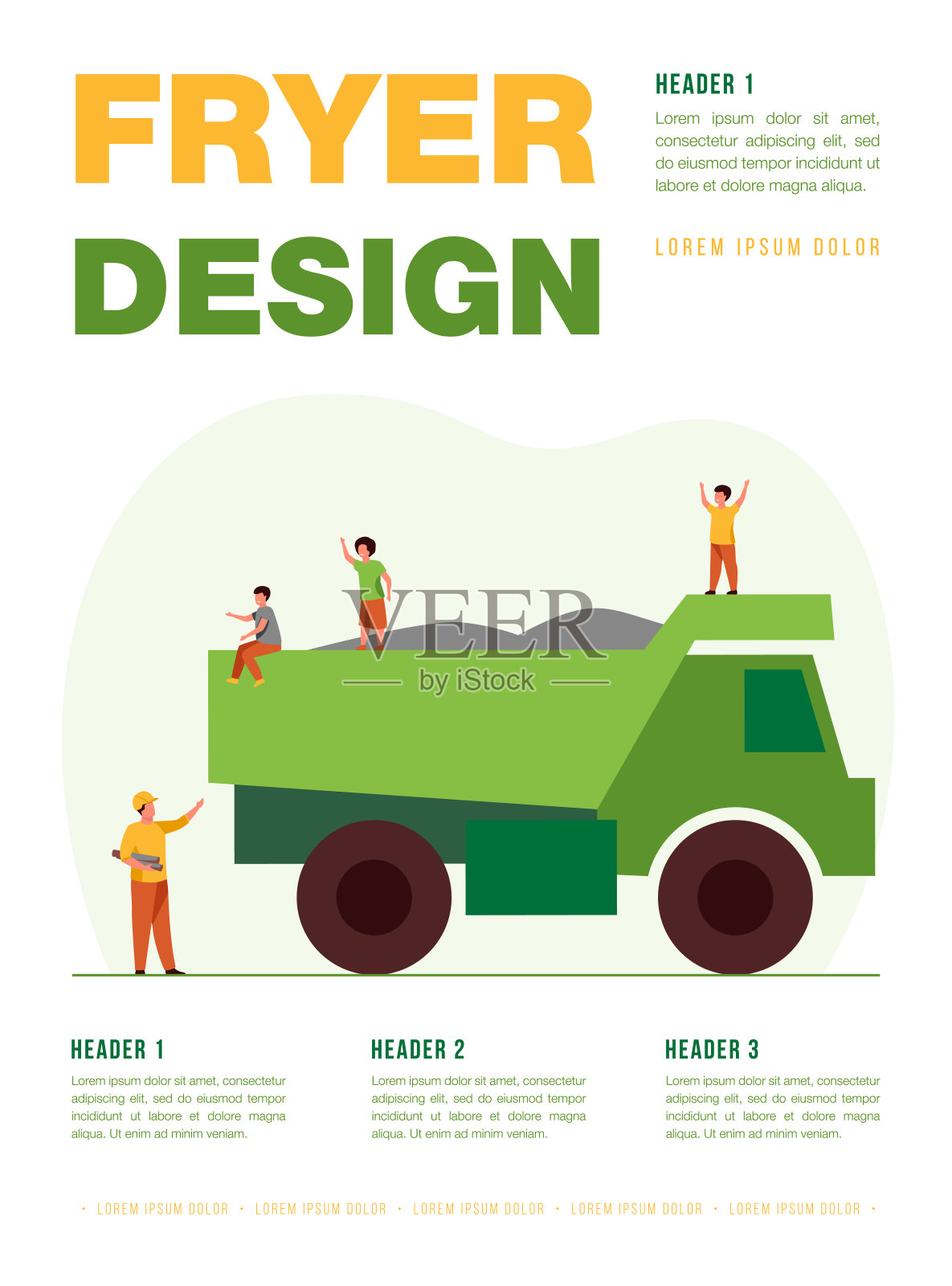 孩子们在建筑卡车上玩耍设计模板素材