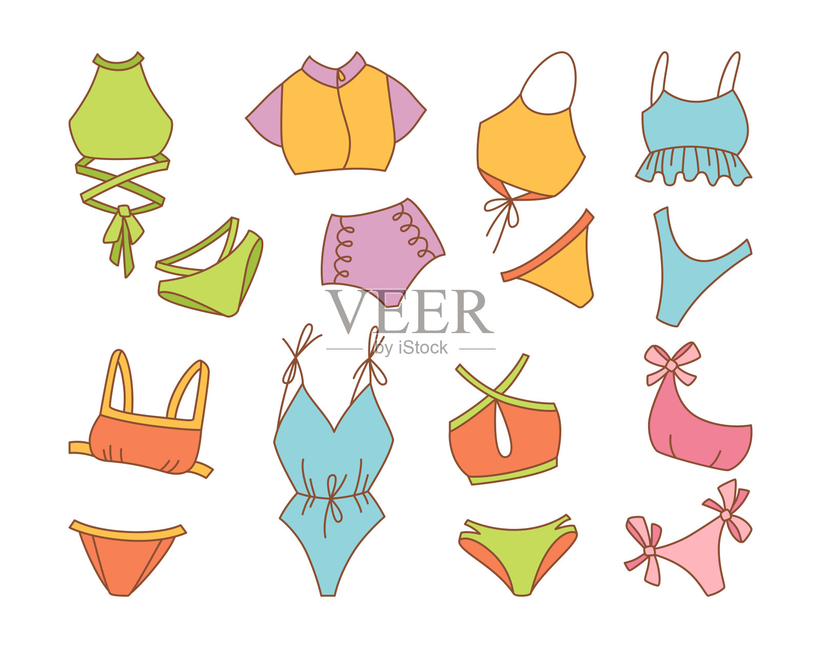 内衣泳装涂鸦集比基尼卡通向量插画图片素材