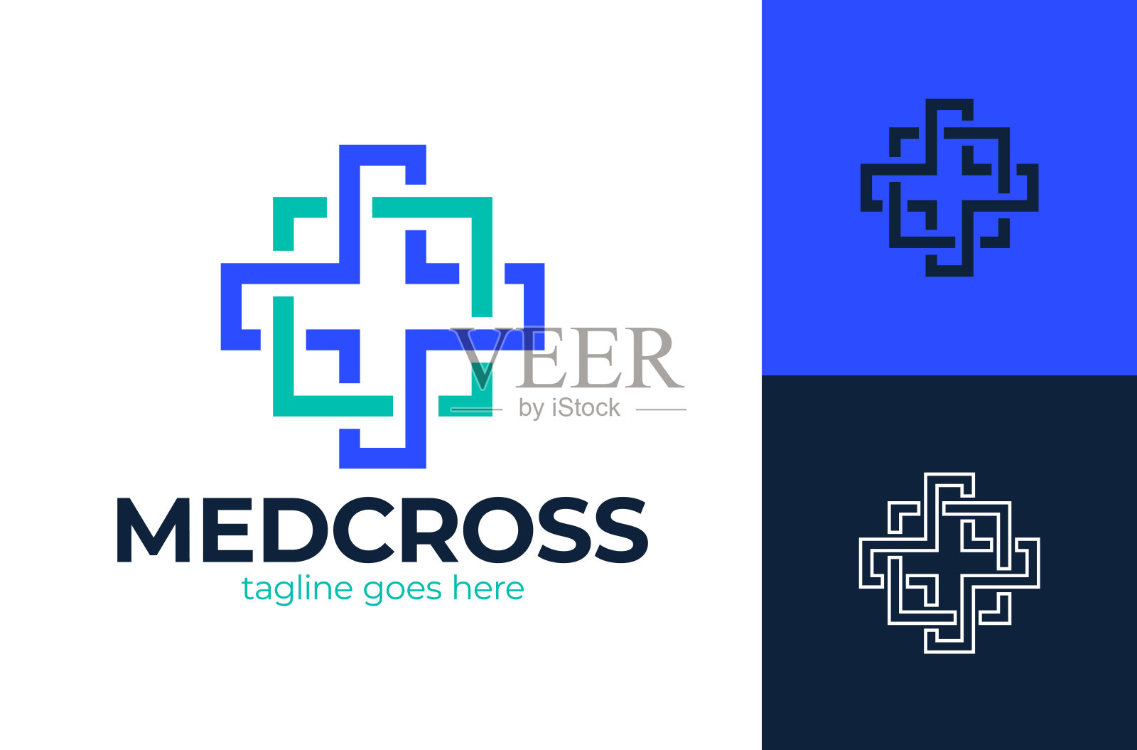 医疗设计。抽象的医学交叉由抽象的正方形块。矢量插图。健康最小和酷的品牌图标符号和视觉识别的健康公司设计元素图片