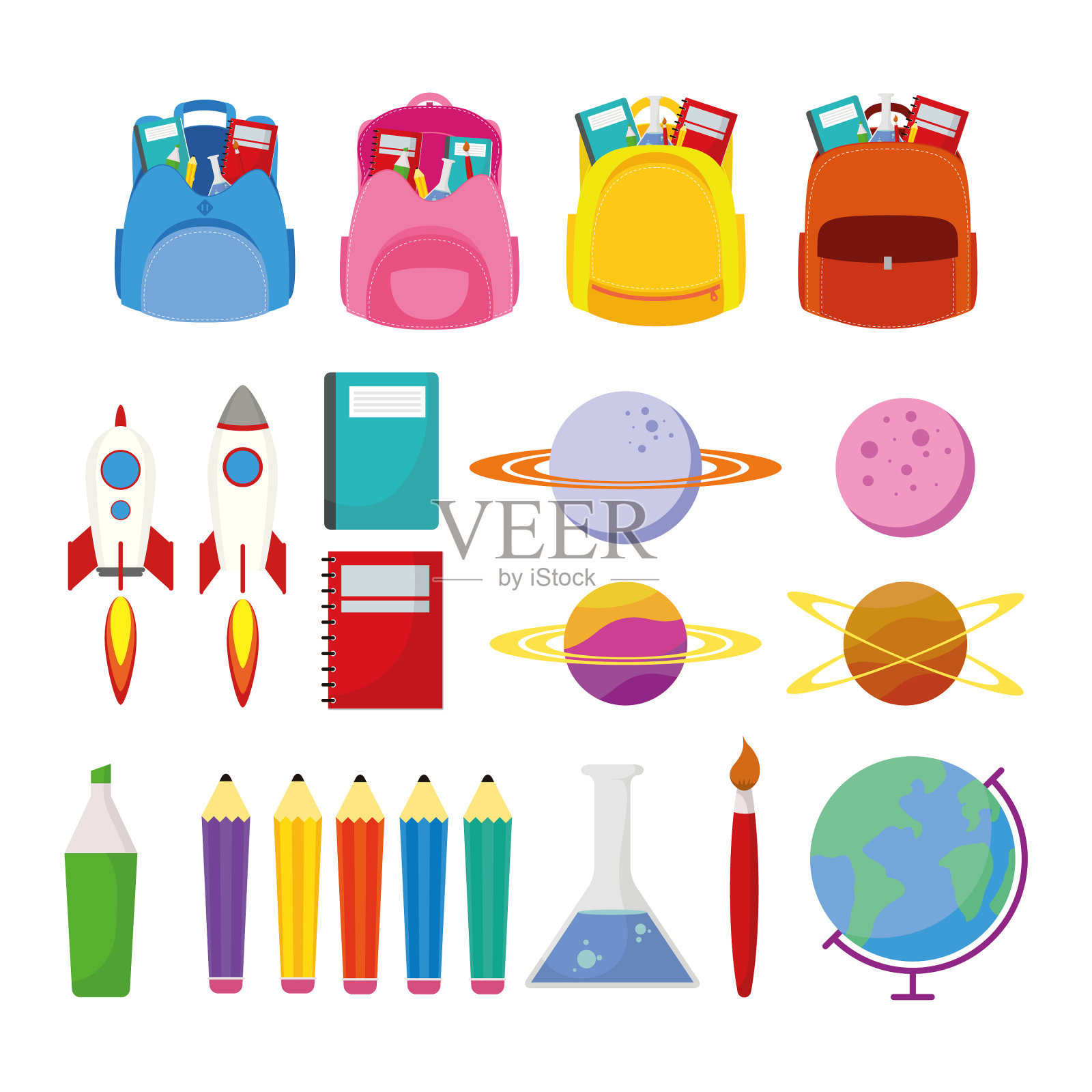 带着固定用品的开学海报插画图片素材