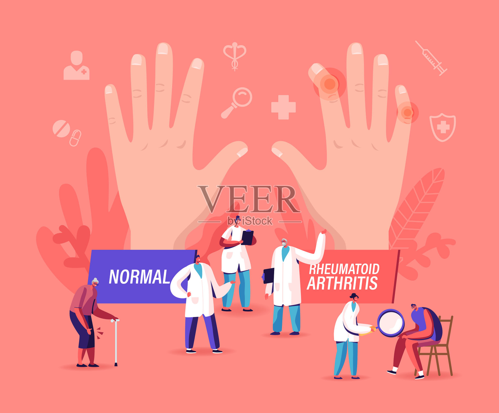 类风湿性关节炎概念小医生插画图片素材