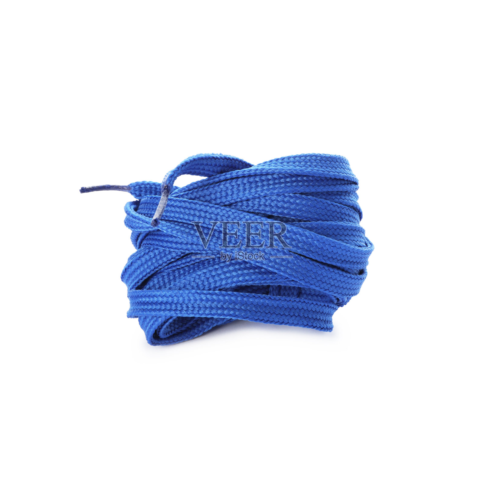 蓝色鞋带孤立在白色上。时尚配件照片摄影图片