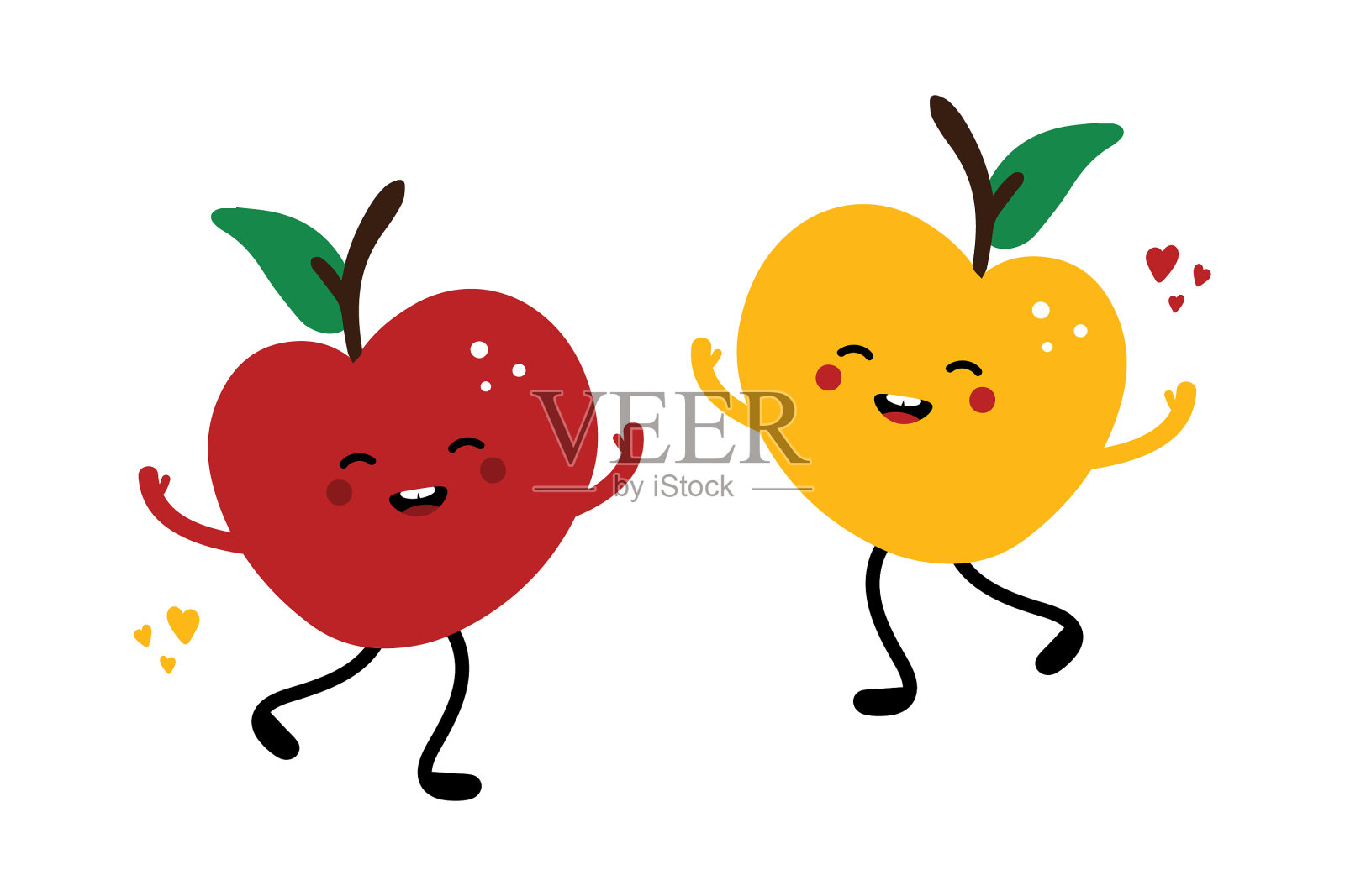 跳舞微笑卡通风格的苹果人物插画图片素材