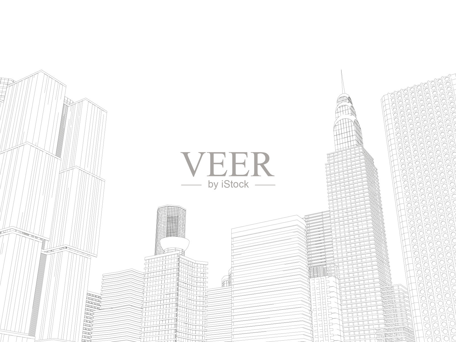 白色背景上的黑色线条摩天大楼轮廓3D矢量图插画图片素材