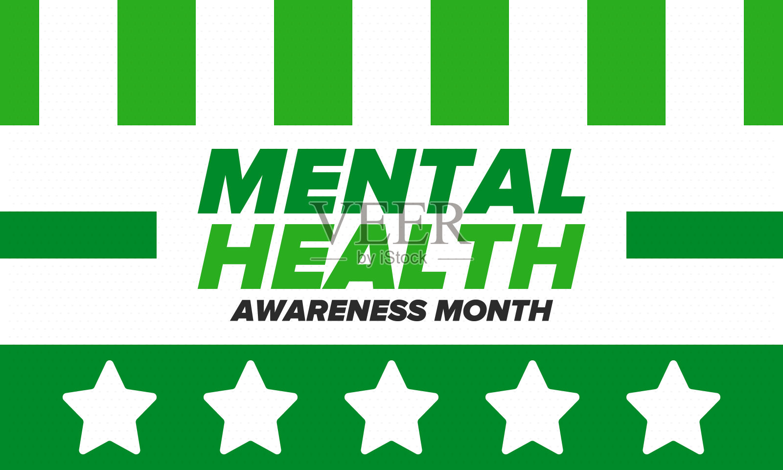 五月心理健康宣传月在美国的年度活动。提高对心理健康的认识。控制和保护。预防活动。医疗保健设计。矢量图插画图片素材