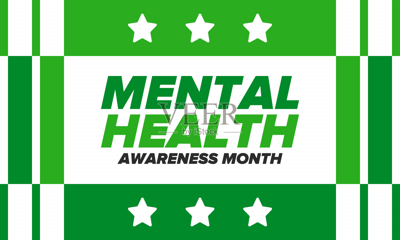 五月心理健康宣传月在美国的年度活动。提高对心理健康的认识。控制和保护。预防活动。医疗保健设计。矢量图插画图片素材