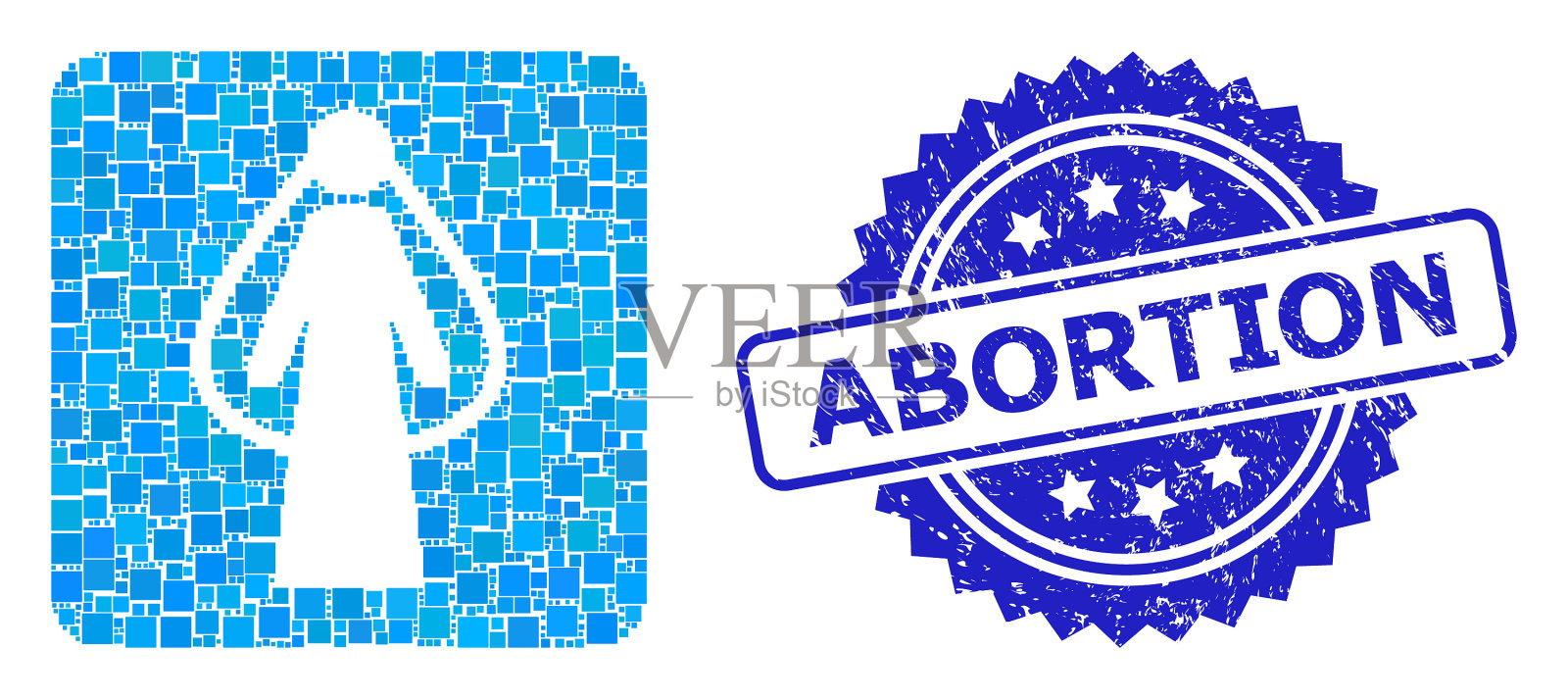 纹理流产邮票和方形点拼贴插画图片素材