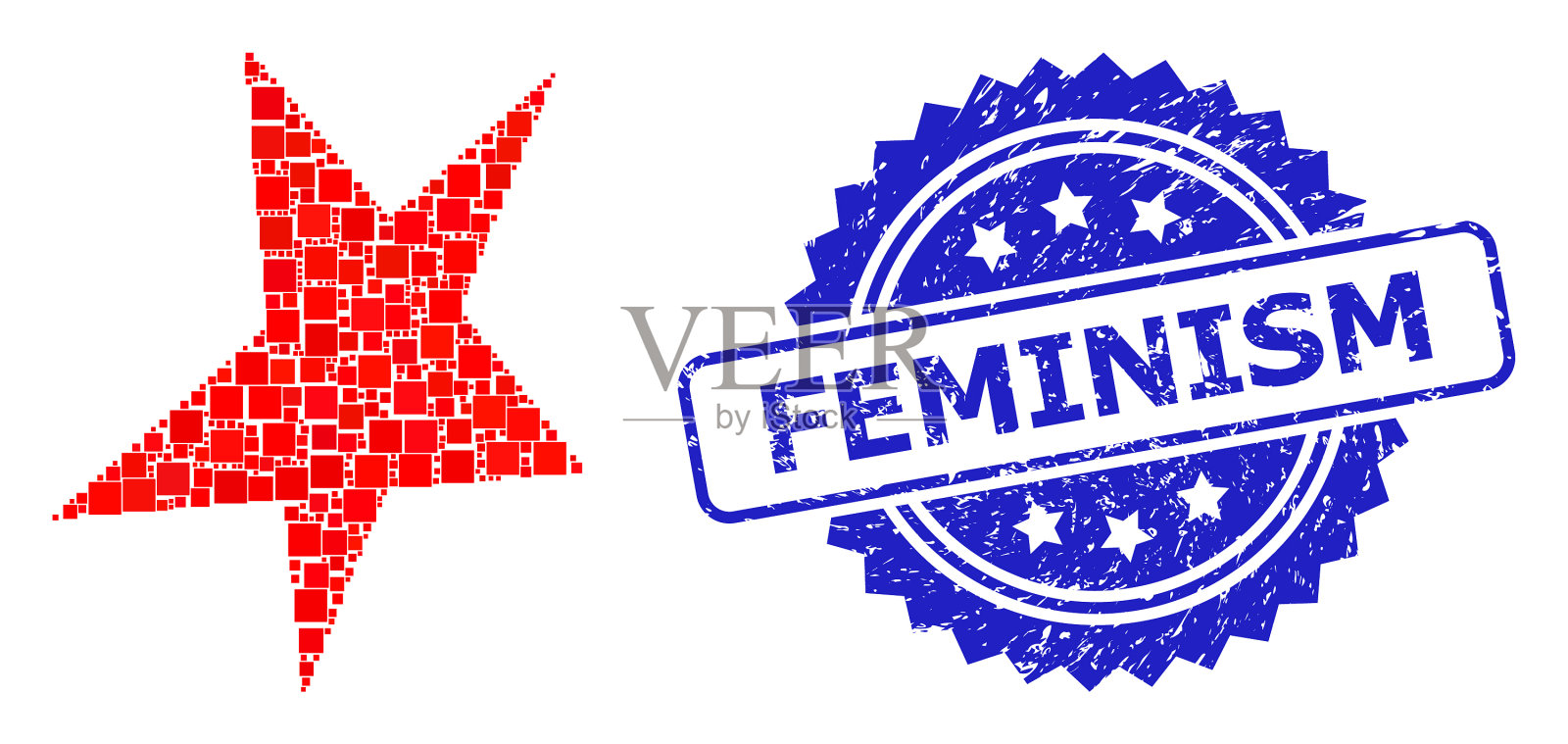 苦恼女权主义印章和方点马赛克插画图片素材