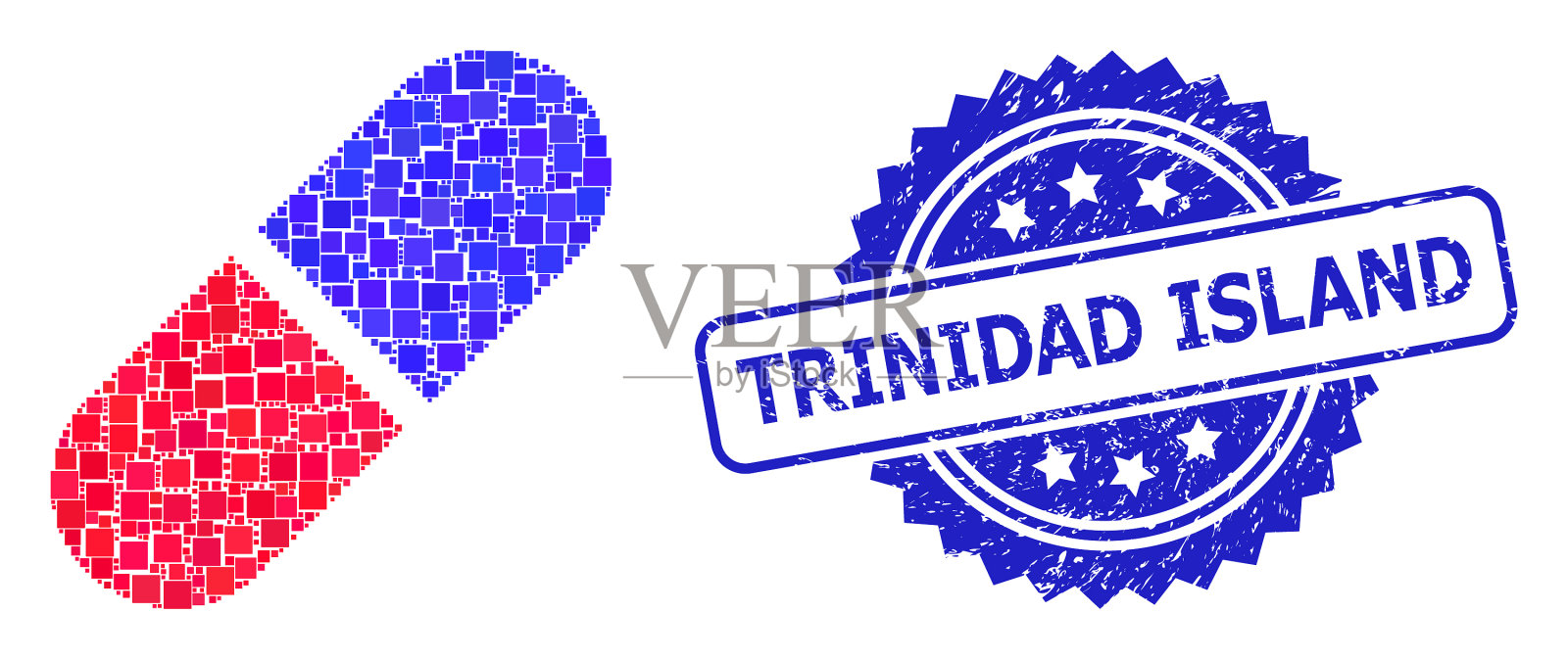 纹理特立尼达岛邮票和方形点插画图片素材