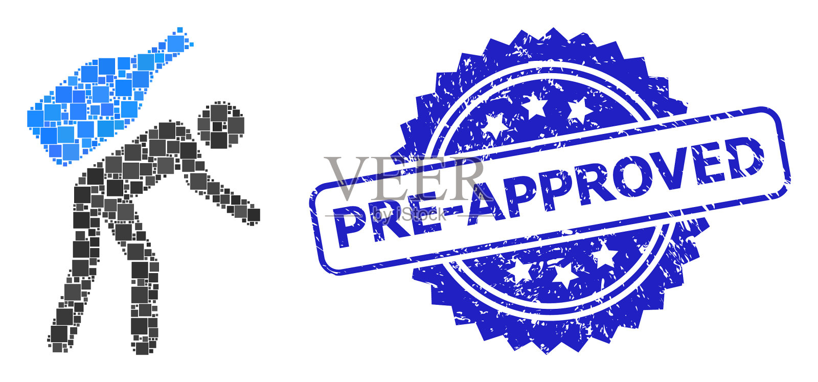 刻有预先批准的印章和方点插画图片素材