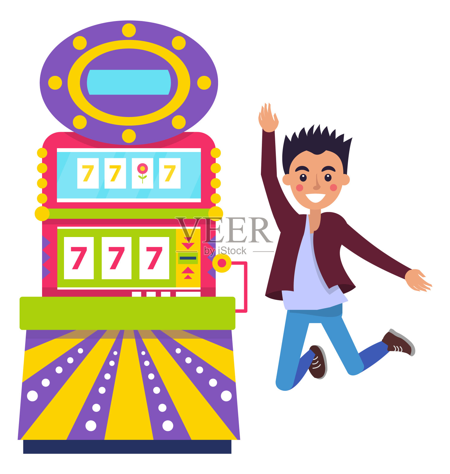 人玩老虎机，赌博游戏的概念插画图片素材