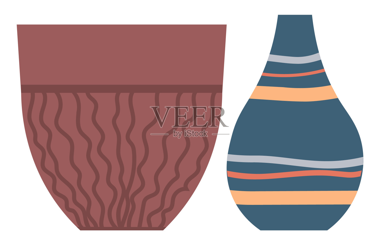 古董陶器，传统古陶瓷壶插画图片素材