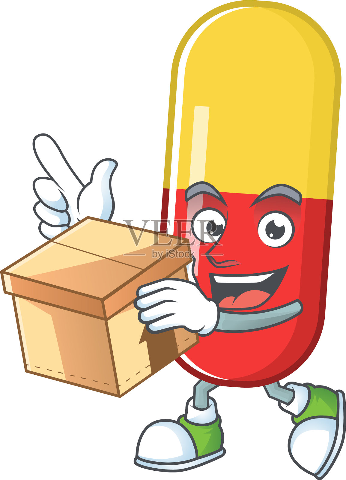 红黄色胶囊卡通风格有礼盒插画图片素材