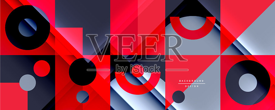 带有圆形的新孟菲斯几何图案插画图片素材